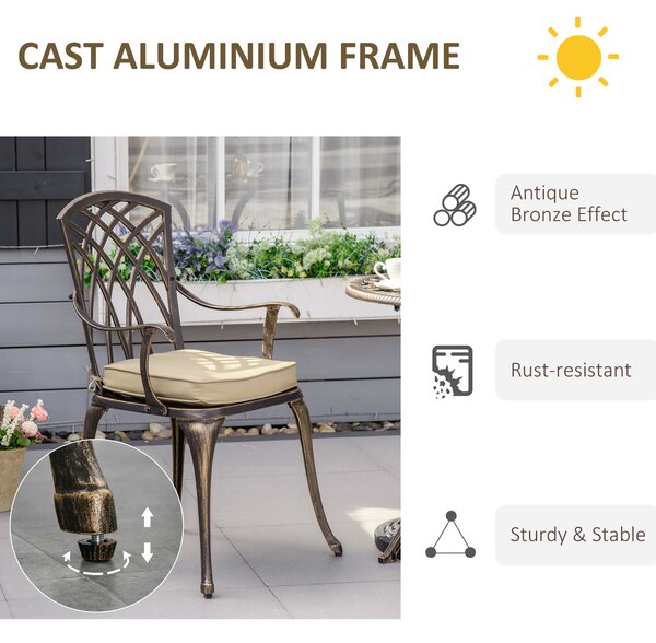 Outsunny Aluminium Bistro Set, Bronze, 3 Piece Garden Furniture with Round Table, Chairs, Parasol Hole and Cushions, Coffee Aosom UK