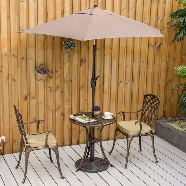 Outsunny Aluminium Bistro Set, Bronze, 3 Piece Garden Furniture with Round Table, Chairs, Parasol Hole and Cushions, Coffee Aosom UK