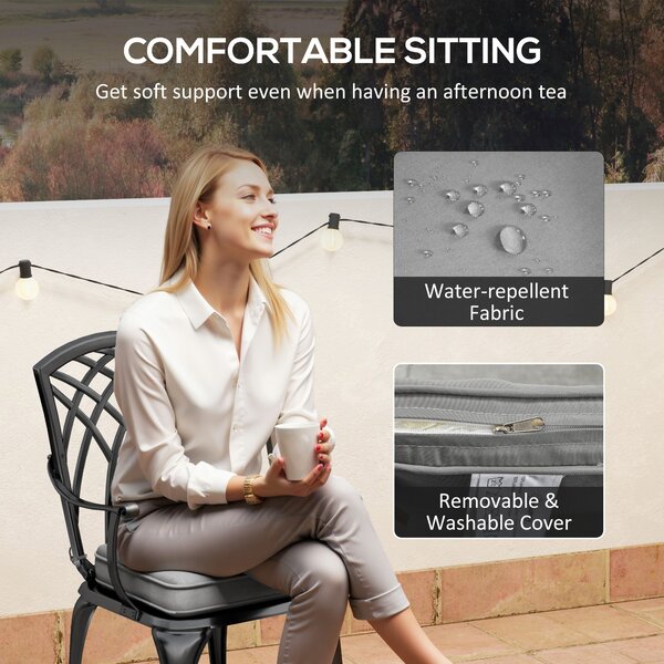 Outsunny 3 Piece Cast Aluminium Garden Bistro Set for 2, Outdoor Coffee Table Set Rust Resistant with Parasol Hole for Garden, Balcony, Black
