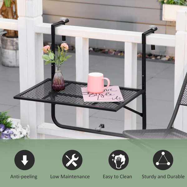Outsunny Adjustable Folding Balcony Table, Metal Wall Mounted Desk for Patio, Garden, Deck, Black Aosom UK