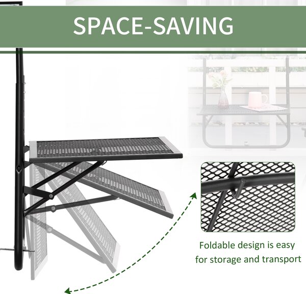 Outsunny Adjustable Folding Balcony Table, Metal Wall Mounted Desk for Patio, Garden, Deck, Black Aosom UK