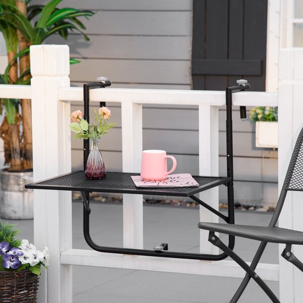 Outsunny Adjustable Folding Balcony Table, Metal Wall Mounted Desk for Patio, Garden, Deck, Black Aosom UK
