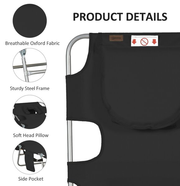 Outsunny Beach Chaise Lounge: Foldable Sun Lounger with Reading Hole, Adjustable Backrest & Side Pocket, Black Aosom UK