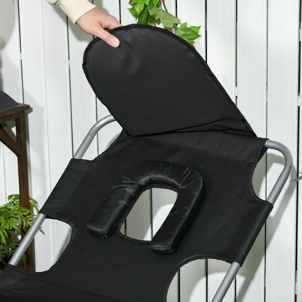 Outsunny Beach Chaise Lounge: Foldable Sun Lounger with Reading Hole, Adjustable Backrest & Side Pocket, Black Aosom UK