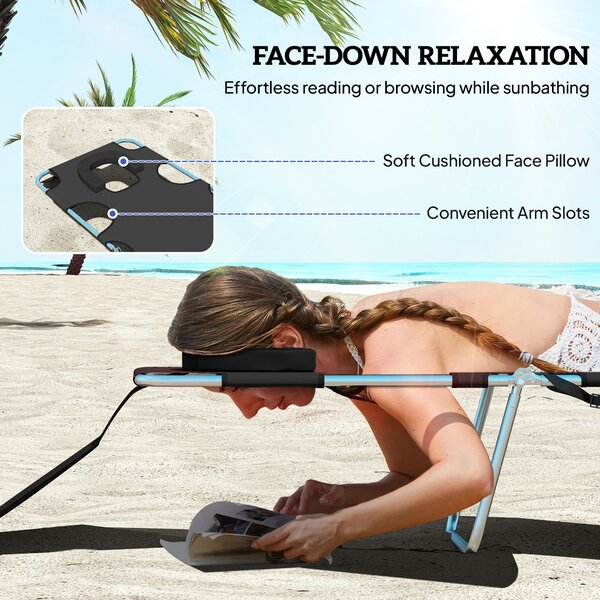 Outsunny Beach Chaise Lounge: Foldable Sun Lounger with Reading Hole, Adjustable Backrest & Side Pocket, Black Aosom UK