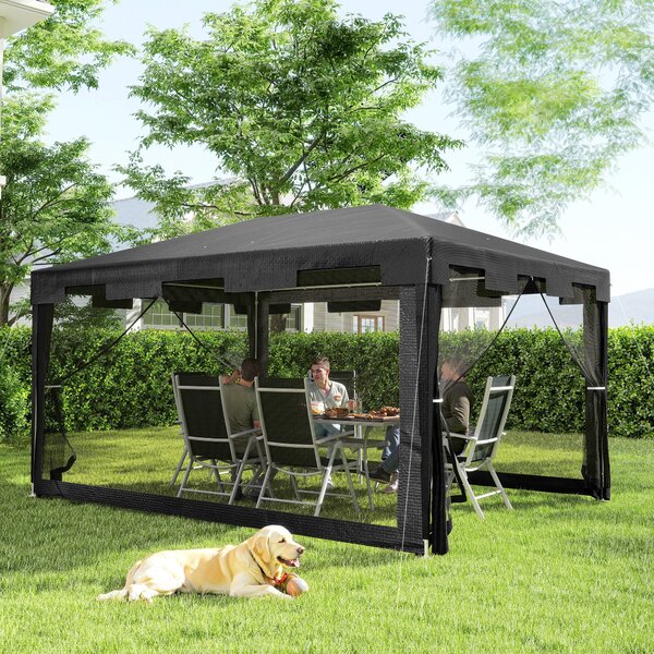 Outsunny Waterproof 4 x 3 m Party Tent Wedding Gazebo Outdoor Waterproof PE Canopy Shade with Panel Aosom UK