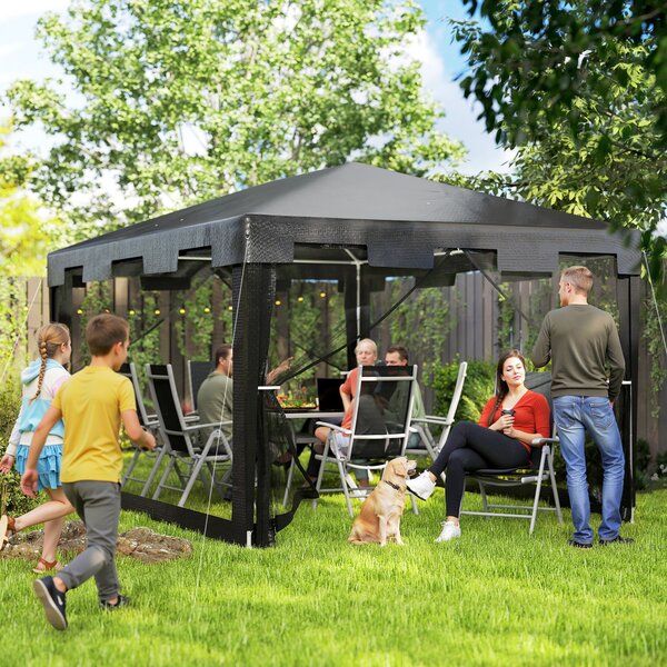 Outsunny Waterproof 4 x 3 m Party Tent Wedding Gazebo Outdoor Waterproof PE Canopy Shade with Panel Aosom UK
