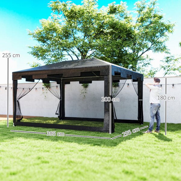 Outsunny Waterproof 4 x 3 m Party Tent Wedding Gazebo Outdoor Waterproof PE Canopy Shade with Panel Aosom UK