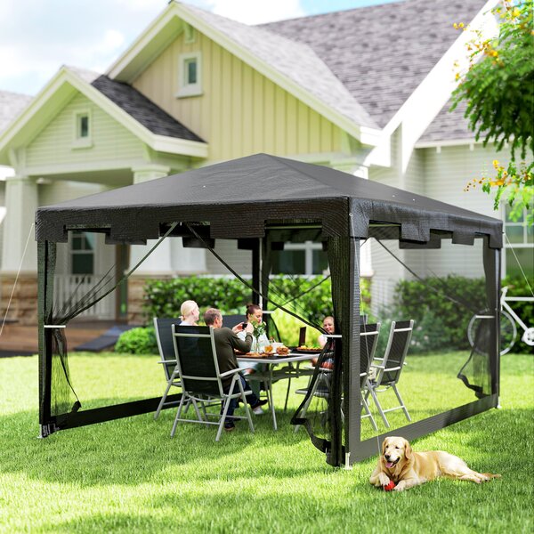 Outsunny Waterproof 4 x 3 m Party Tent Wedding Gazebo Outdoor Waterproof PE Canopy Shade with Panel Aosom UK
