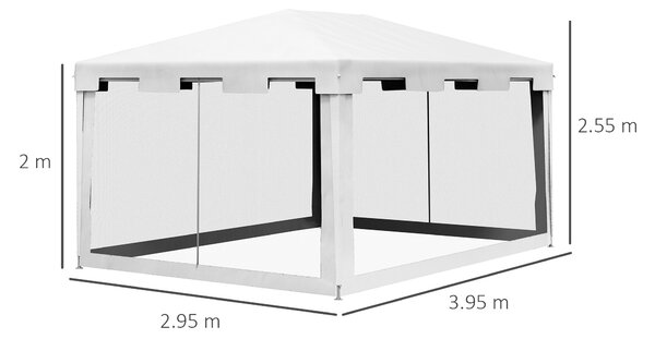 Outsunny 4 x 3 m Party Tent Wedding Gazebo Outdoor Waterproof PE Canopy Shade with Panel
