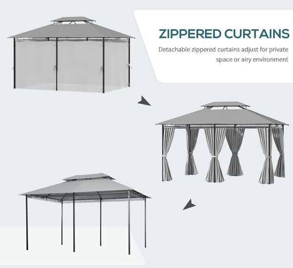 Outsunny 4m x 3(m) Metal Gazebo Canopy Party Tent Garden Pavillion Patio Shelter Pavilion with Curtains Sidewalls, Dark Grey