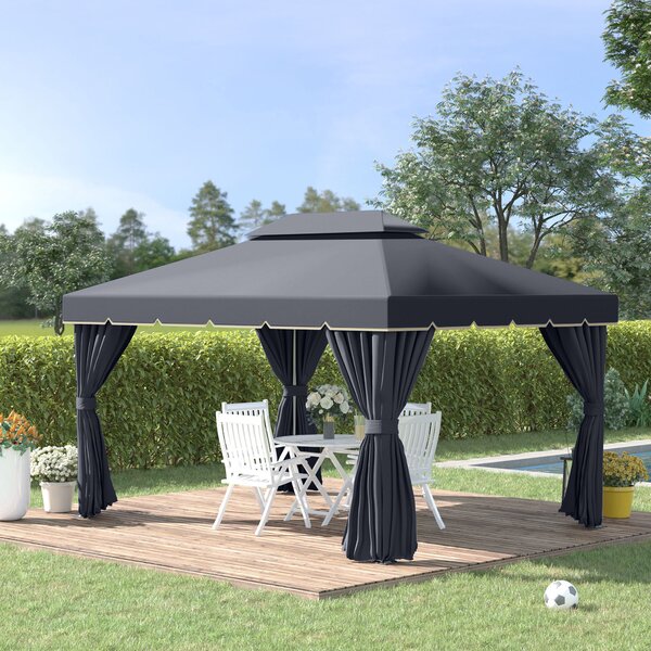 Outsunny 3 x 4m Curtain Gazebo, Wedding Gazebo with Aluminium Canopy Shelter, Nets and Curtains for Garden and Deck, Black Aosom UK