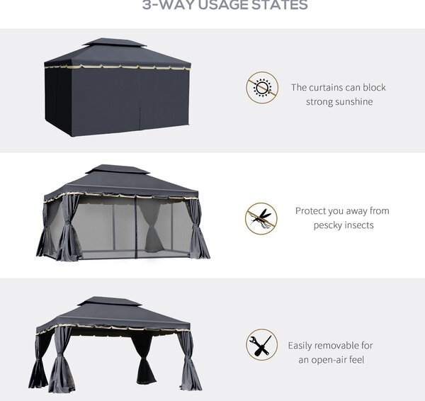 Outsunny 3 x 4m Curtain Gazebo, Wedding Gazebo with Aluminium Canopy Shelter, Nets and Curtains for Garden and Deck, Black Aosom UK