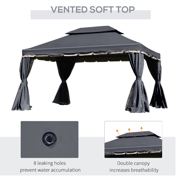 Outsunny 3 x 4m Curtain Gazebo, Wedding Gazebo with Aluminium Canopy Shelter, Nets and Curtains for Garden and Deck, Black Aosom UK
