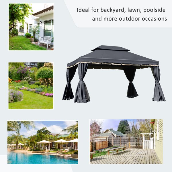 Outsunny 3 x 4m Curtain Gazebo, Wedding Gazebo with Aluminium Canopy Shelter, Nets and Curtains for Garden and Deck, Black Aosom UK
