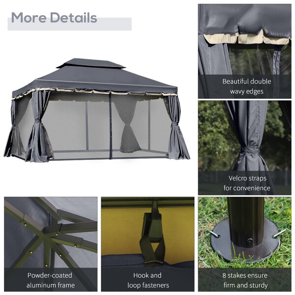 Outsunny 3 x 4m Curtain Gazebo, Wedding Gazebo with Aluminium Canopy Shelter, Nets and Curtains for Garden and Deck, Black Aosom UK