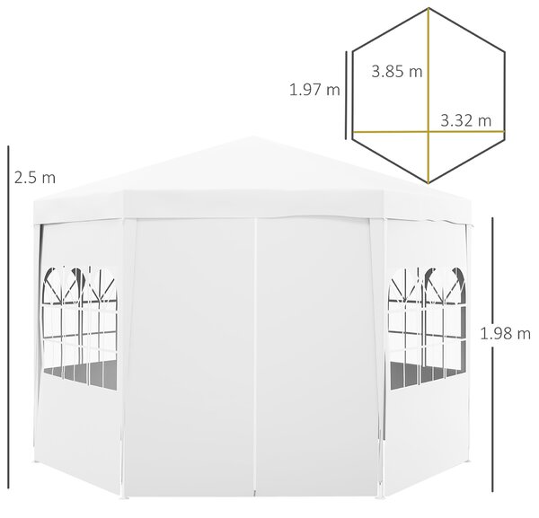 Outsunny 4 m Party Tent Wedding Gazebo Outdoor Waterproof PE Canopy Shade with 6 Removable Side Walls