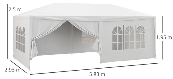 Outsunny 6 x 3 m Party Tent Wedding Gazebo Outdoor Waterproof PE Canopy Shade with 6 Removable Side Walls