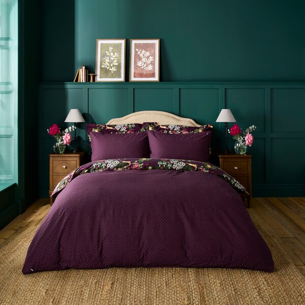 Dorma Folkloric Damson Brushed Cotton Duvet Cover and Pillowcase Set