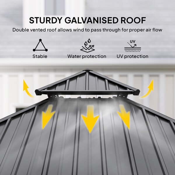 Outsunny 3.5 x 3.5m Outdoor Aluminium Hardtop Gazebo Canopy with 2-Tier Roof and Solid Wood Frame Outdoor Patio Shelter for Patio, Garden, Grey
