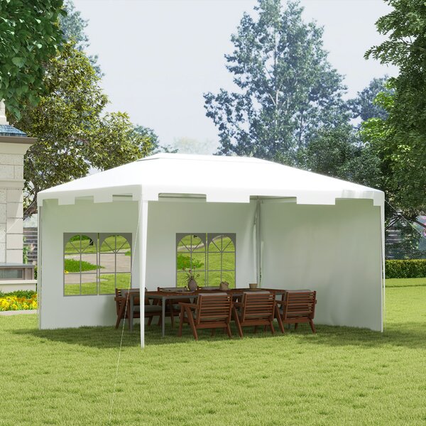 Outsunny 3 x 4 m Garden Gazebo Shelter Marquee Party Tent with 2 Sidewalls for Patio Yard Outdoor, White