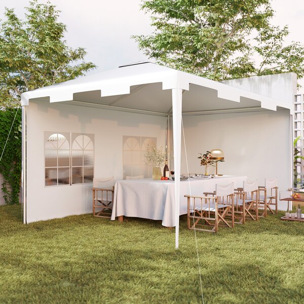 Outsunny 3 x 4 m Garden Gazebo Shelter Marquee Party Tent with 2 Sidewalls for Patio Yard Outdoor, White