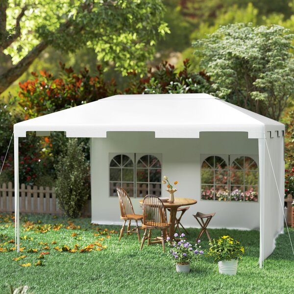Outsunny 3 x 4 m Garden Gazebo Shelter Marquee Party Tent with 2 Sidewalls for Patio Yard Outdoor, White