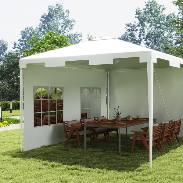 Outsunny 3 x 4 m Garden Gazebo Shelter Marquee Party Tent with 2 Sidewalls for Patio Yard Outdoor, White