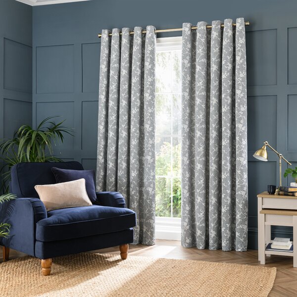 Floral Herringbone Thermal Eyelet Curtains