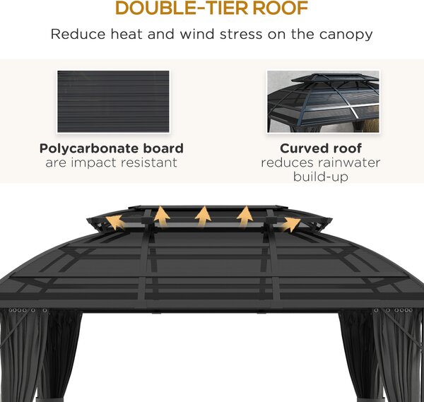 Outsunny 4 x 3m Aluminium Frame Hard Gazebo, with Accessories - Black