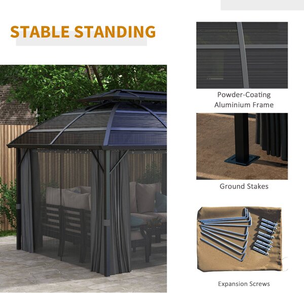 Outsunny 4 x 3m Aluminium Frame Hard Gazebo, with Accessories - Black