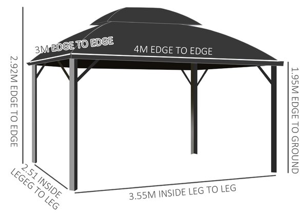 Outsunny Aluminium Frame 4 x 3(m) Polycarbonate Gazebo with Curtains, Nettings, Double Roof for Lawn, Yard, Patio, Deck, Brown