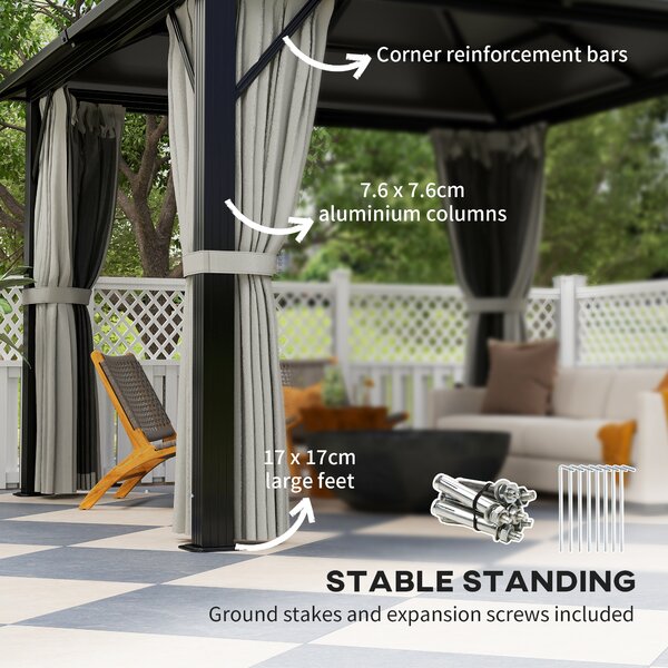 Outsunny 3 x 3(m) Hardtop Gazebo Canopy with UPF30+ Polycarbonate Roof, Aluminium Frame Garden Gazebo Permanent Pavilion for Patio, Deck, Grey