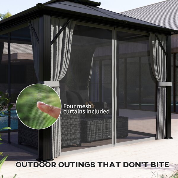 Outsunny 3 x 3(m) Hardtop Gazebo Canopy with UPF30+ Polycarbonate Roof, Aluminium Frame Garden Gazebo Permanent Pavilion for Patio, Deck, Grey