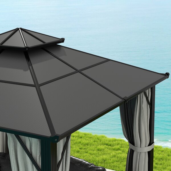 Outsunny 3 x 3(m) Hardtop Gazebo Canopy with UPF30+ Polycarbonate Roof, Aluminium Frame Garden Gazebo Permanent Pavilion for Patio, Deck, Grey