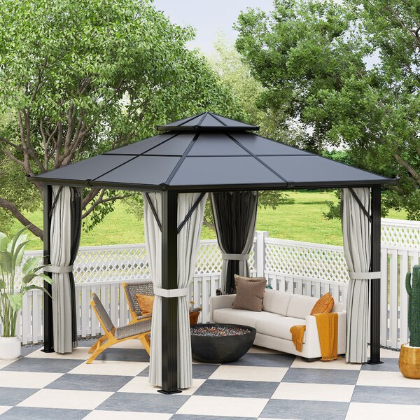 Outsunny 3 x 3(m) Hardtop Gazebo Canopy with UPF30+ Polycarbonate Roof, Aluminium Frame Garden Gazebo Permanent Pavilion for Patio, Deck, Grey