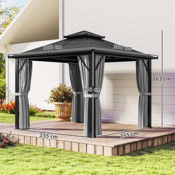 Outsunny 3 x 3(m) Hardtop Gazebo Canopy with UPF30+ Polycarbonate Roof, Aluminium Frame Garden Gazebo Permanent Pavilion for Patio, Deck, Grey