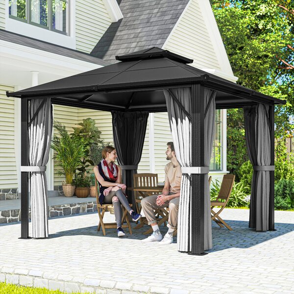 Outsunny 3 x 3(m) Hardtop Gazebo Canopy with UPF30+ Polycarbonate Roof, Aluminium Frame Garden Gazebo Permanent Pavilion for Patio, Deck, Grey