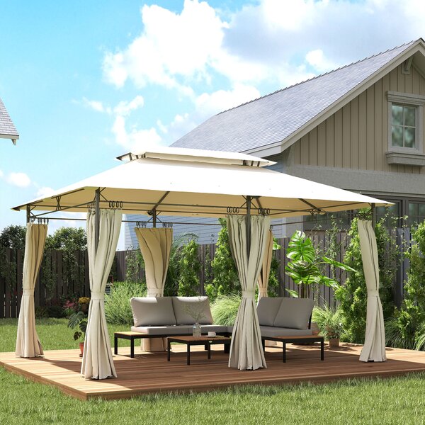 Outsunny 3 x 4m Garden Gazebo with Sides, Double Roof Metal Gazebo, Outdoor Gazebo Canopy Shelter for Patio, Deck, Cream White
