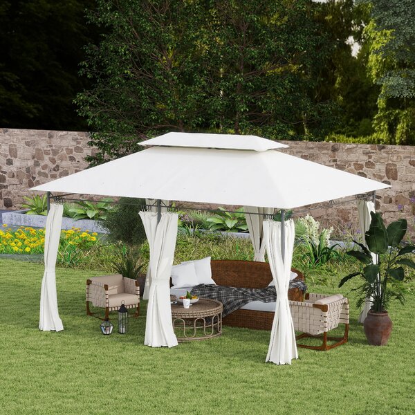 Outsunny 3 x 4m Garden Gazebo with Sides, Double Roof Metal Gazebo, Outdoor Gazebo Canopy Shelter for Patio, Deck, Cream White