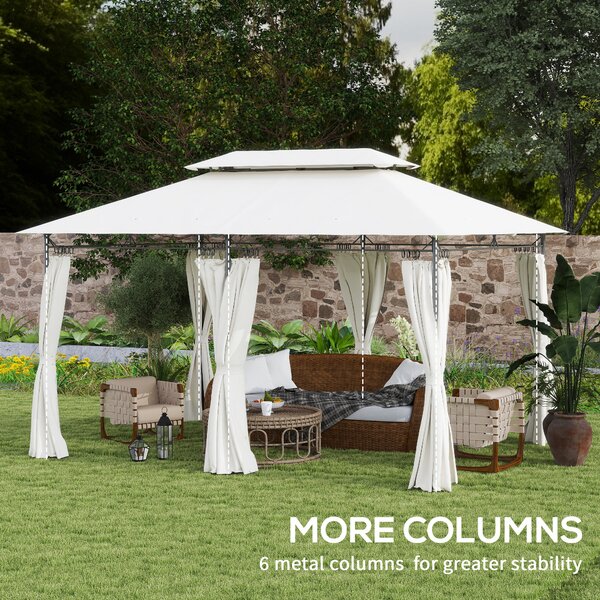 Outsunny 3 x 4m Garden Gazebo with Sides, Double Roof Metal Gazebo, Outdoor Gazebo Canopy Shelter for Patio, Deck, Cream White