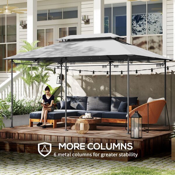 Outsunny 3 x 4m Garden Gazebo with Sides, Double Roof Metal Gazebo, Outdoor Gazebo Canopy Shelter for Patio, Deck, Dark Grey