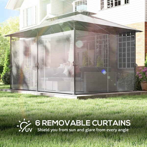 Outsunny 3 x 4m Garden Gazebo with Sides, Double Roof Metal Gazebo, Outdoor Gazebo Canopy Shelter for Patio, Deck, Dark Grey