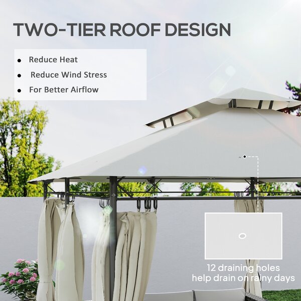 Outsunny 3 x 4m Garden Gazebo with Sides, Double Roof Metal Gazebo, Outdoor Gazebo Canopy Shelter for Patio, Deck, Cream White