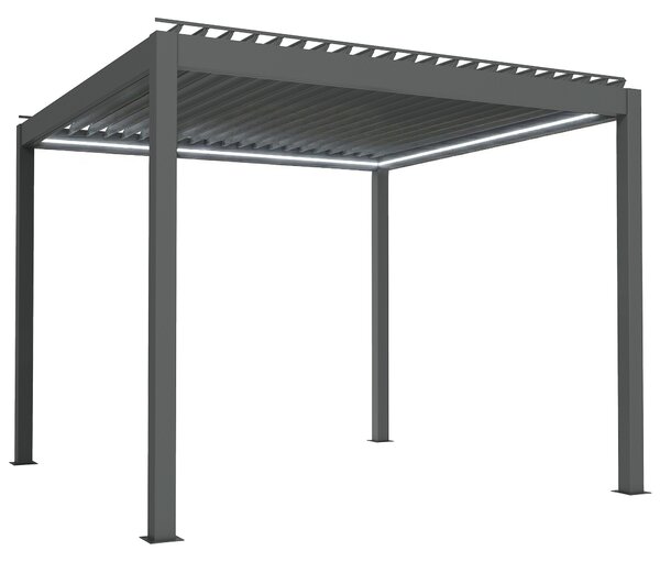 Outsunny 3 x 3(m) Electric Louvered Pergola with LED Lights, Aluminium Pergola Hardtop Gazebo with Remote, Adjustable Roof and Drainage System, Water and UV Proof