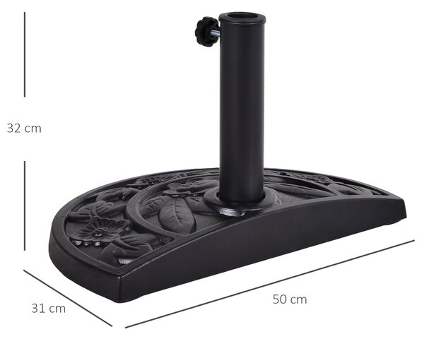 Outsunny 9kg Resin Parasol Base, Half Round Umbrella Stand with Floral Design for Garden, Outdoor, Suitable Umbrella Rod: Φ3.8cm, Φ4.8cm, Black