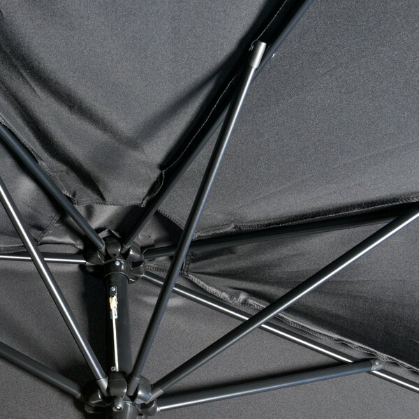 Outsunny Half Parasol, 3m Semi-Round Umbrella for Balcony, Metal Frame with Crank Handle, Black Aosom UK