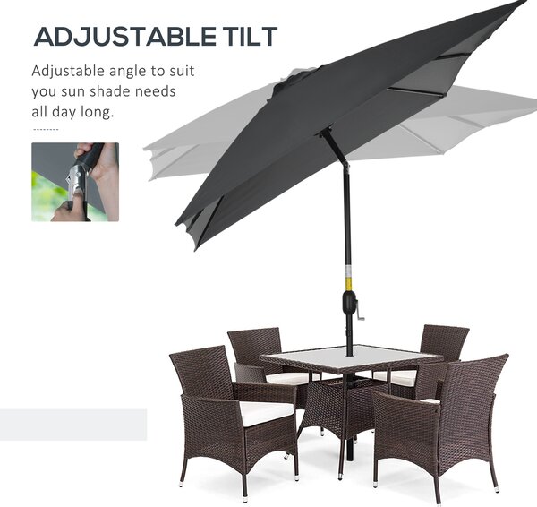 Outsunny 3x2m Patio Parasol Garden Umbrellas Canopy with Aluminum Tilt Crank Rectangular Sun Shade Steel, Black Aosom UK