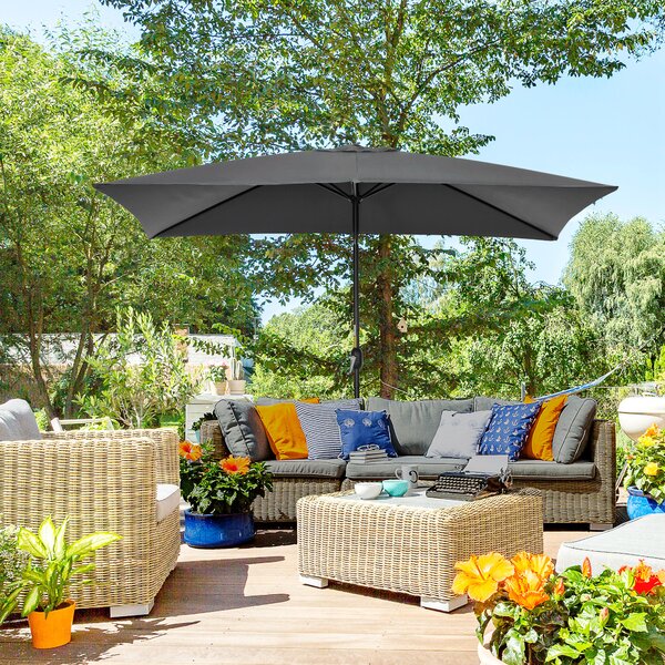Outsunny 3x2m Patio Parasol Garden Umbrellas Canopy with Aluminum Tilt Crank Rectangular Sun Shade Steel, Black Aosom UK