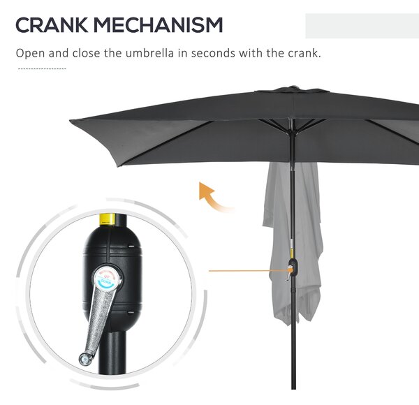 Outsunny 3x2m Patio Parasol Garden Umbrellas Canopy with Aluminum Tilt Crank Rectangular Sun Shade Steel, Black Aosom UK